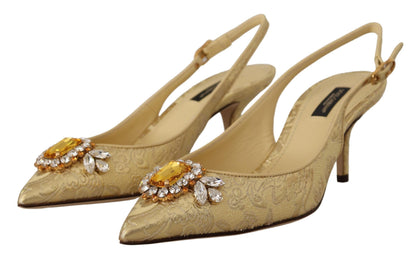 Schimmernde Slingback-Pumps mit goldenen Kristallen