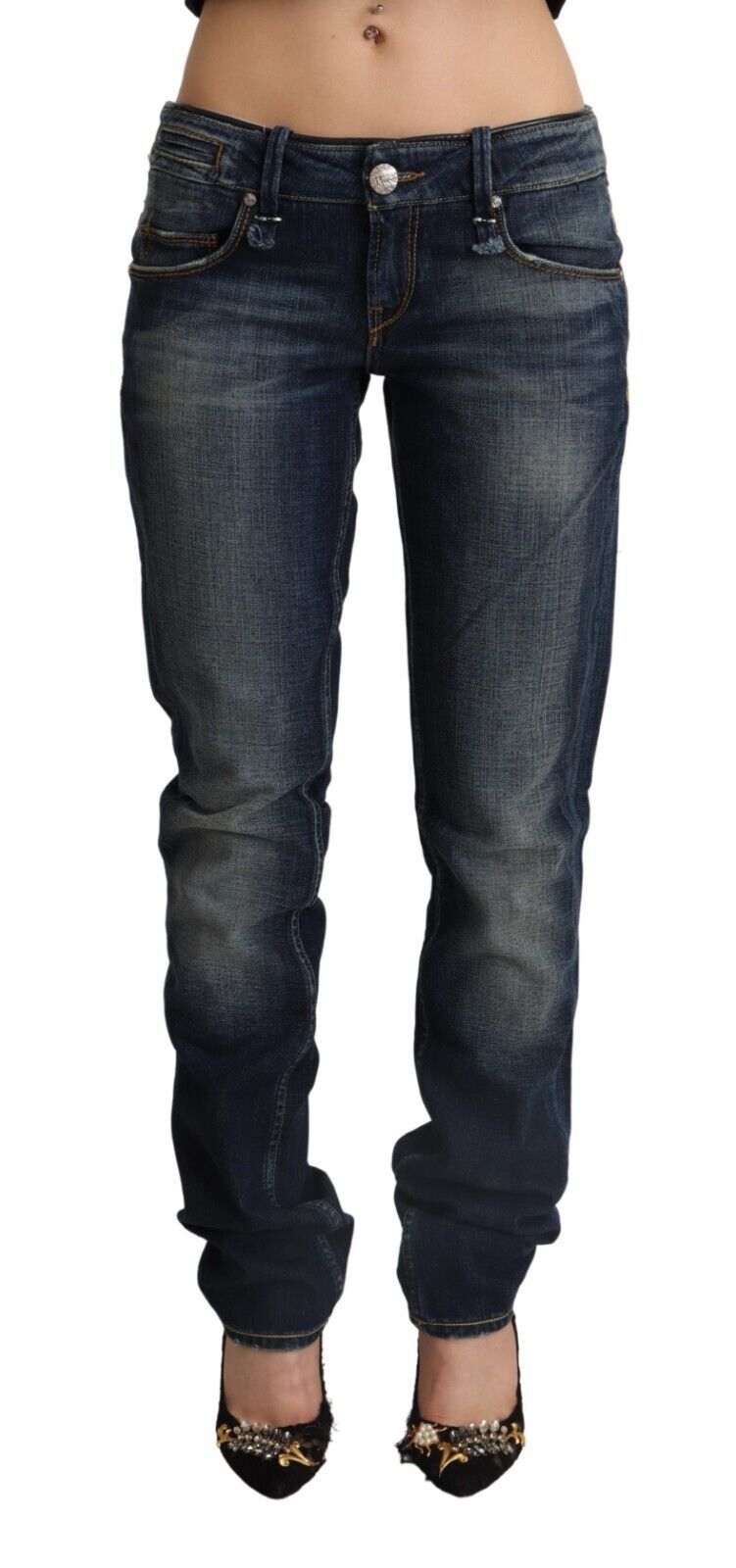 Schicke dunkelblaue Skinny Jeans mit niedriger Taille