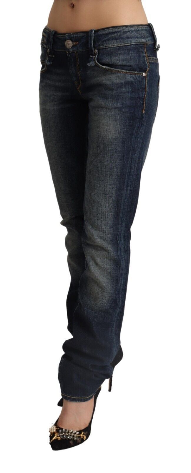 Schicke dunkelblaue Skinny Jeans mit niedriger Taille