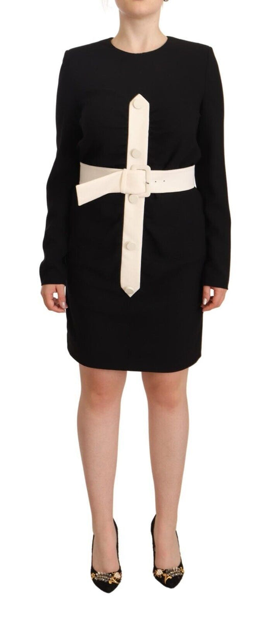Elegantes schwarzes Woll-Minikleid mit Gürtel