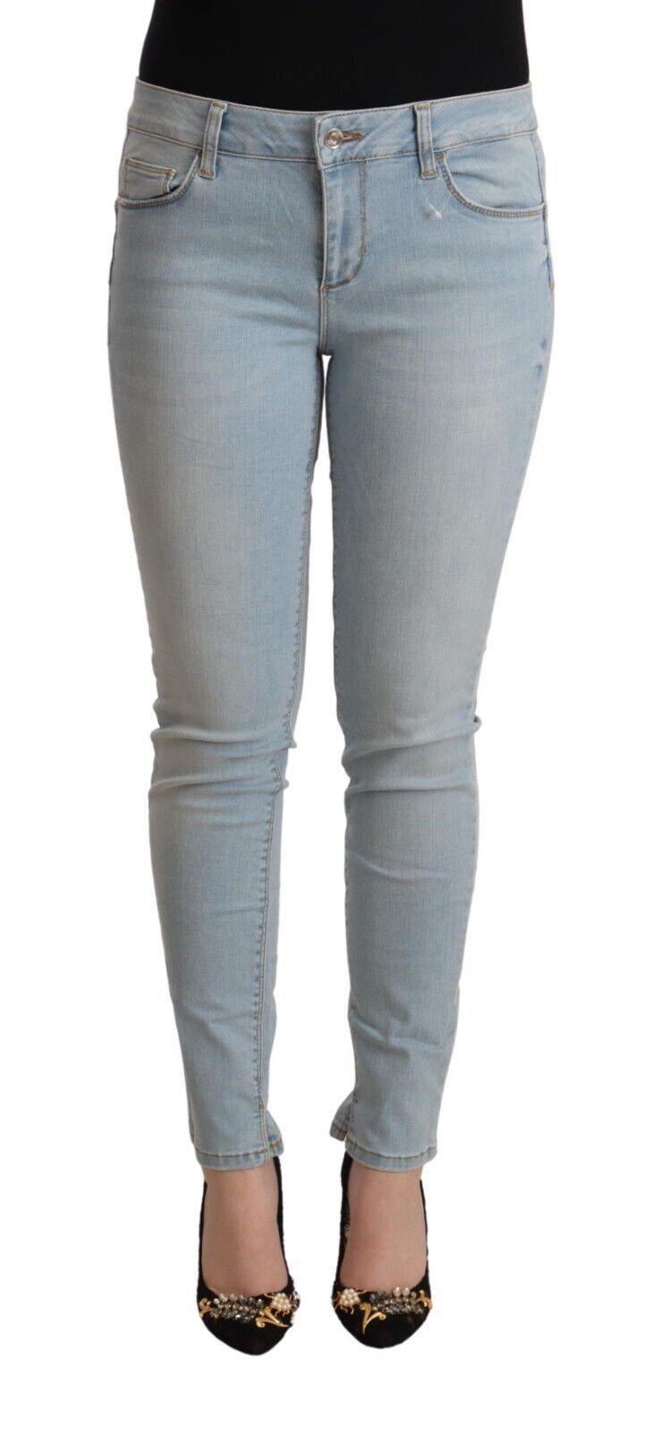 Hellblauer Skinny-Jeansstoff mit mittlerer Taille