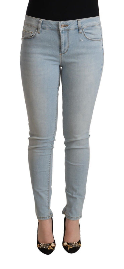 Hellblauer Skinny-Jeansstoff mit mittlerer Taille