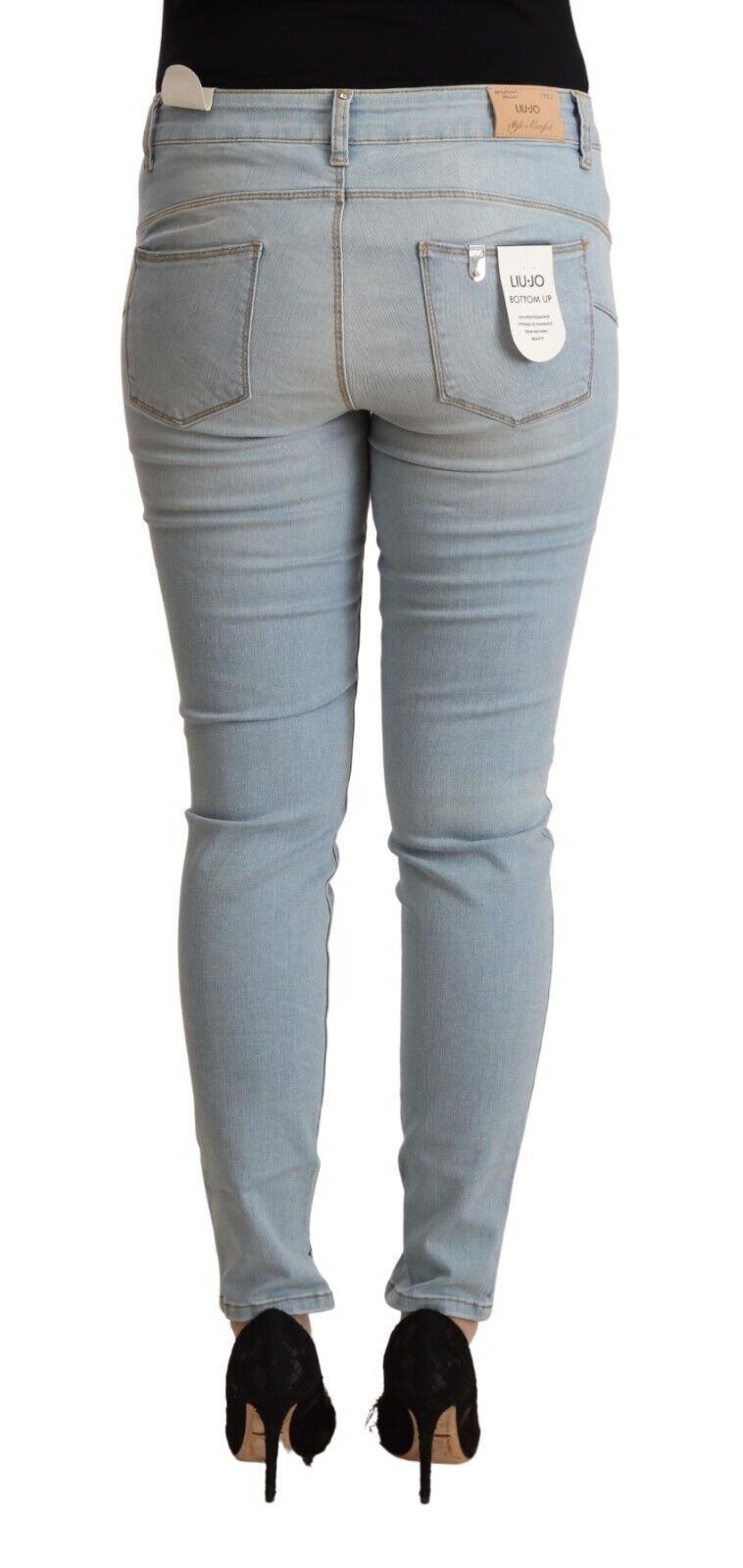 Hellblauer Skinny-Jeansstoff mit mittlerer Taille