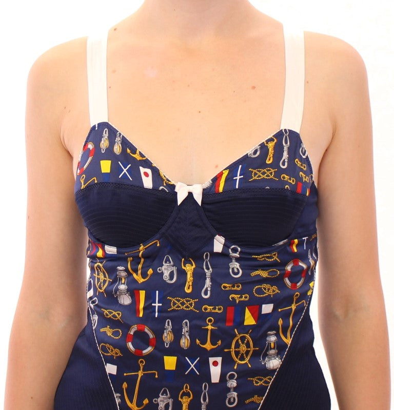 Blaues Stretch-Tanktop mit Matrosenmotiv