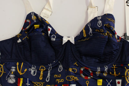 Blaues Stretch-Tanktop mit Matrosenmotiv