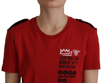Elegantes rotes Baumwoll-T-Shirt mit Rundhalsausschnitt