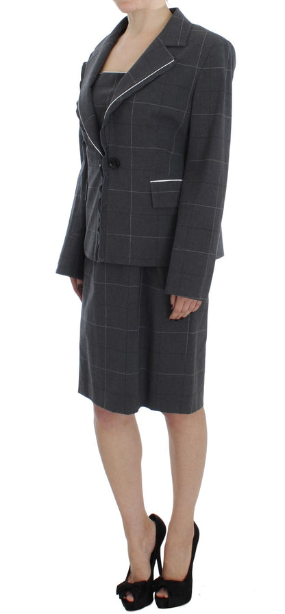 Elegantes grau kariertes Etuianzug-Set