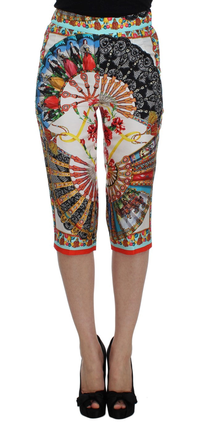 Mehrfarbige Caprihose aus Majolika-Seide
