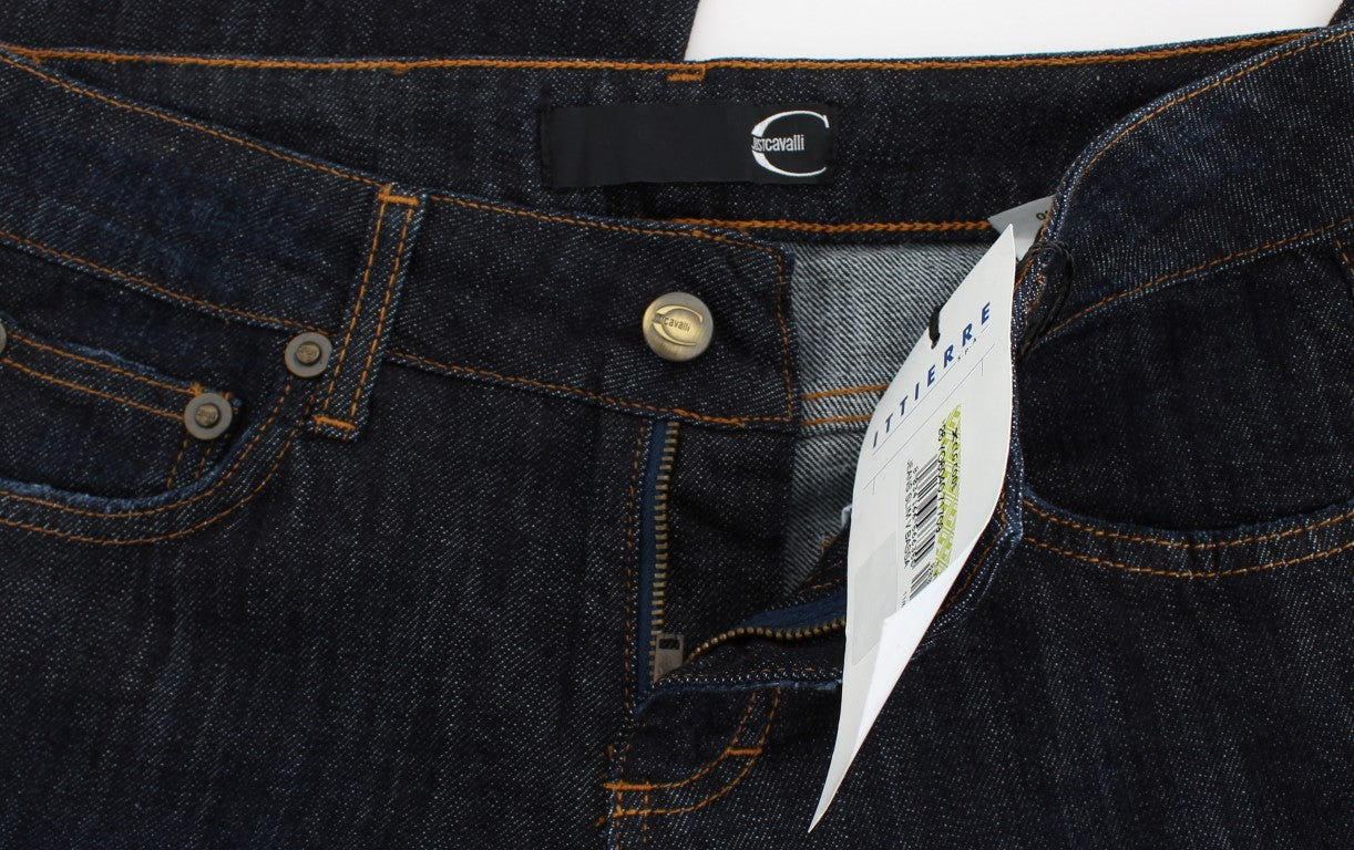 Schicke blaue Straight Fit Designer Jeans
