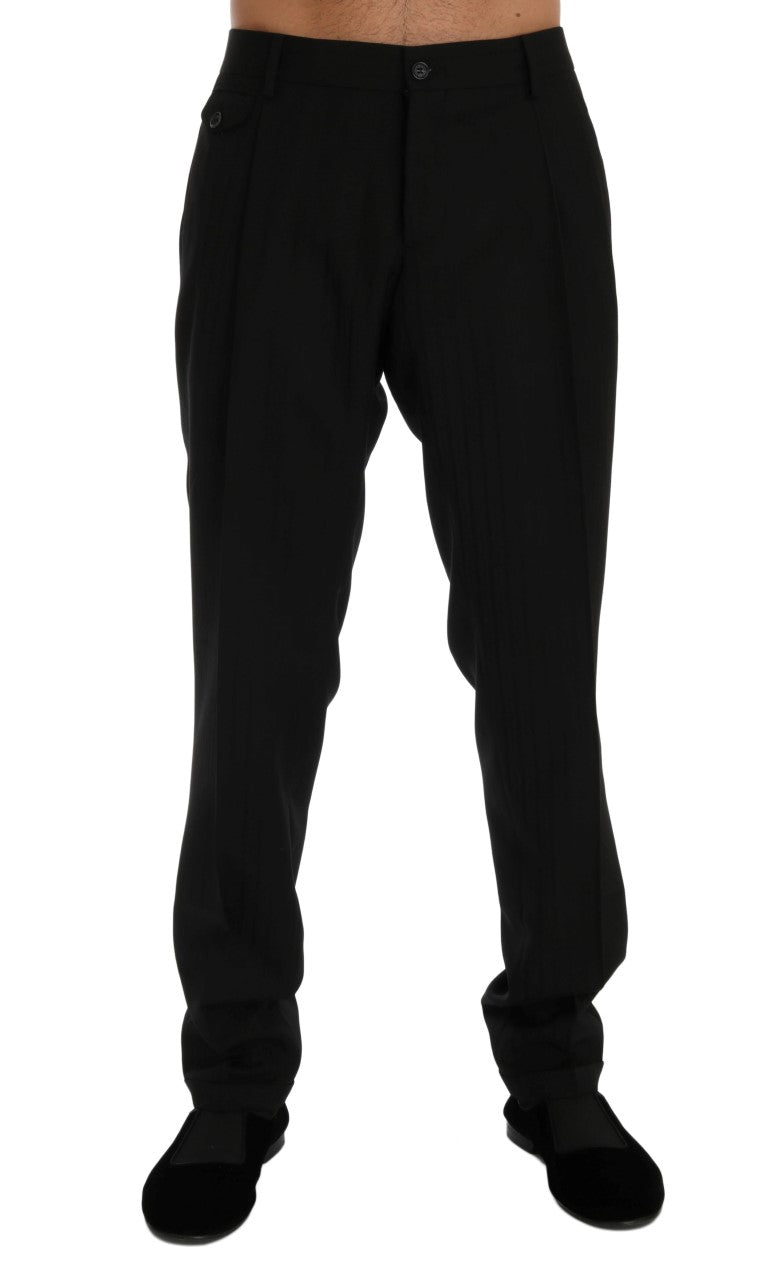 Elegante schwarze, gestreifte Anzughose mit geradem Schnitt