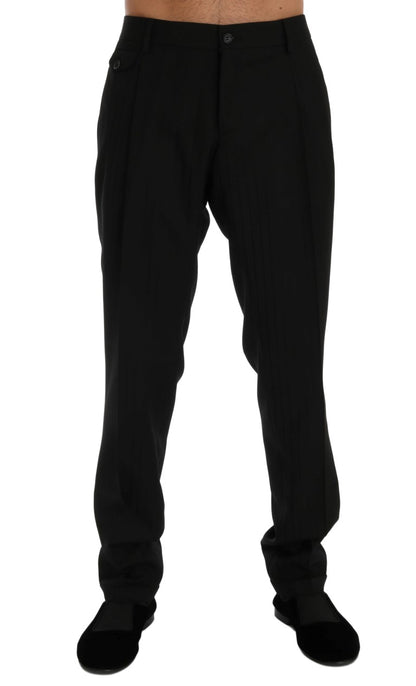 Elegante schwarze, gestreifte Anzughose mit geradem Schnitt