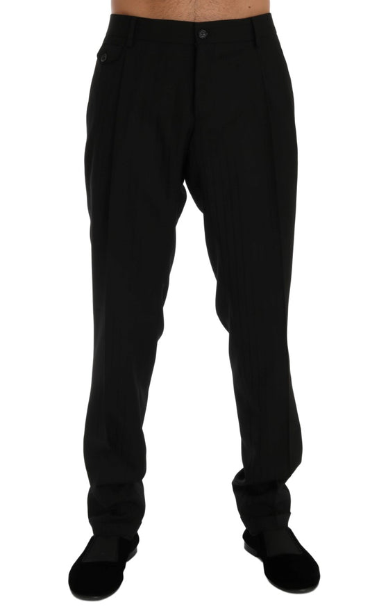 Elegante schwarze, gestreifte Anzughose mit geradem Schnitt