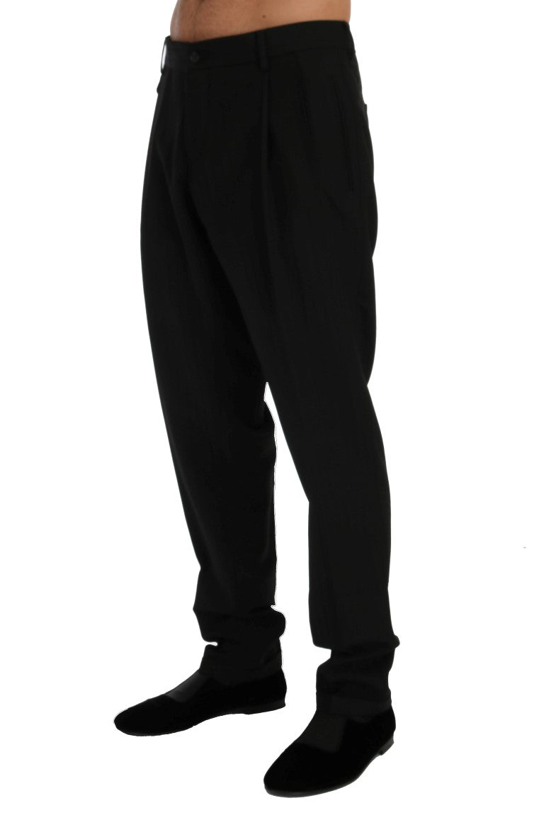 Elegante schwarze, gestreifte Anzughose mit geradem Schnitt