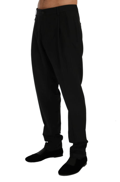 Elegante schwarze, gestreifte Anzughose mit geradem Schnitt