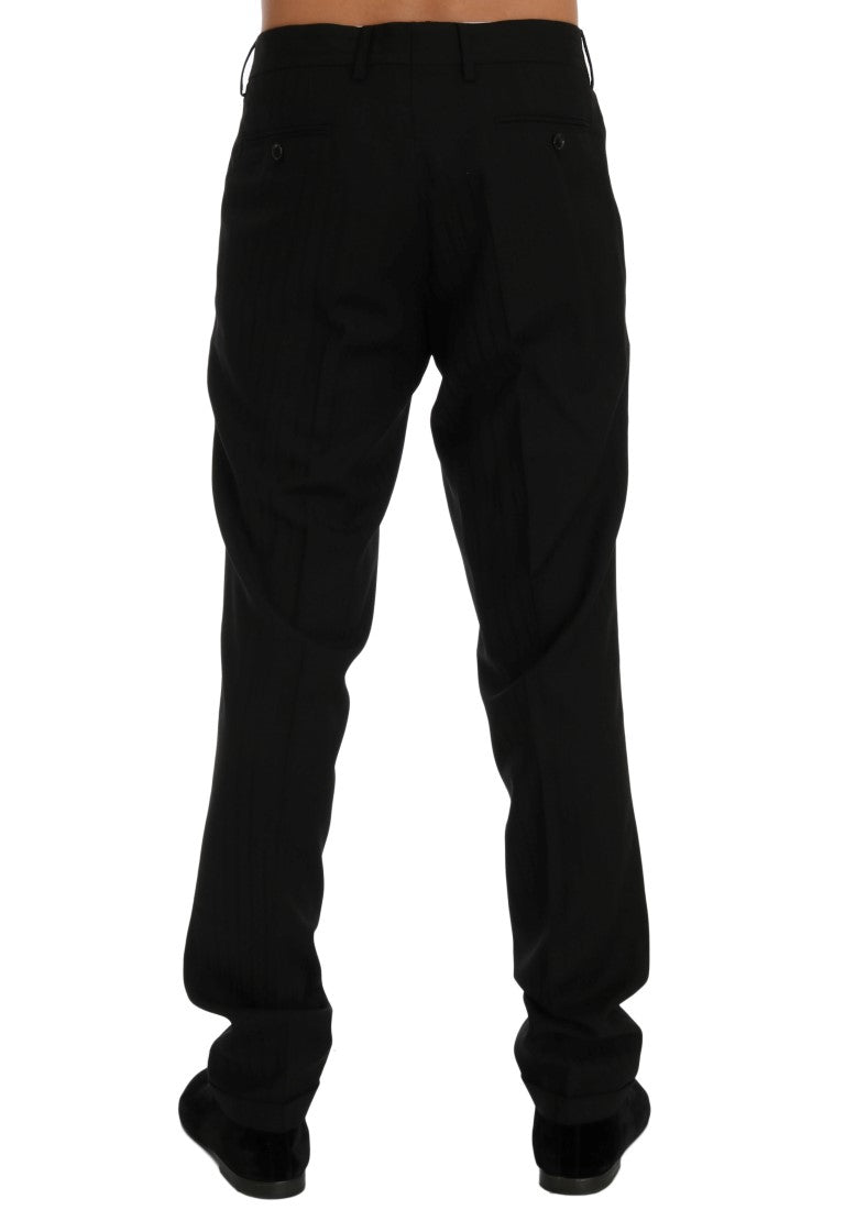 Elegante schwarze, gestreifte Anzughose mit geradem Schnitt