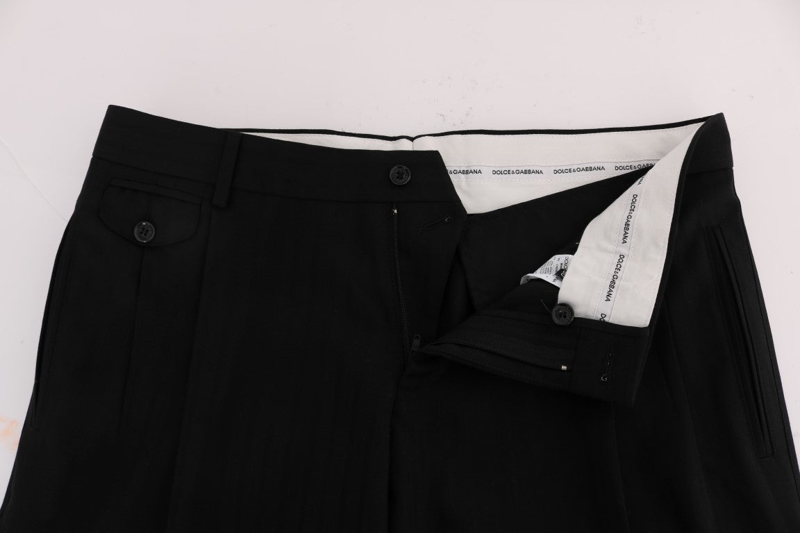 Elegante schwarze, gestreifte Anzughose mit geradem Schnitt