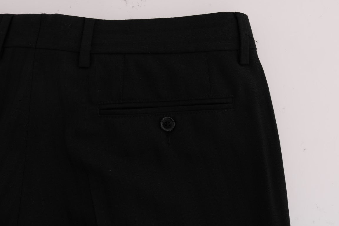 Elegante schwarze, gestreifte Anzughose mit geradem Schnitt