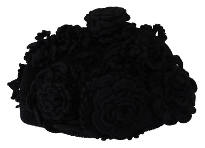 Elegante schwarze Beanie-Mütze aus Schurwolle