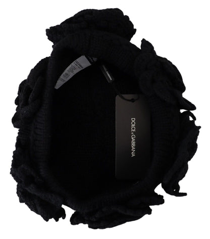 Elegante schwarze Beanie-Mütze aus Schurwolle