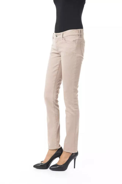 Beige Cotton Women Pant with Front and Back Pockets