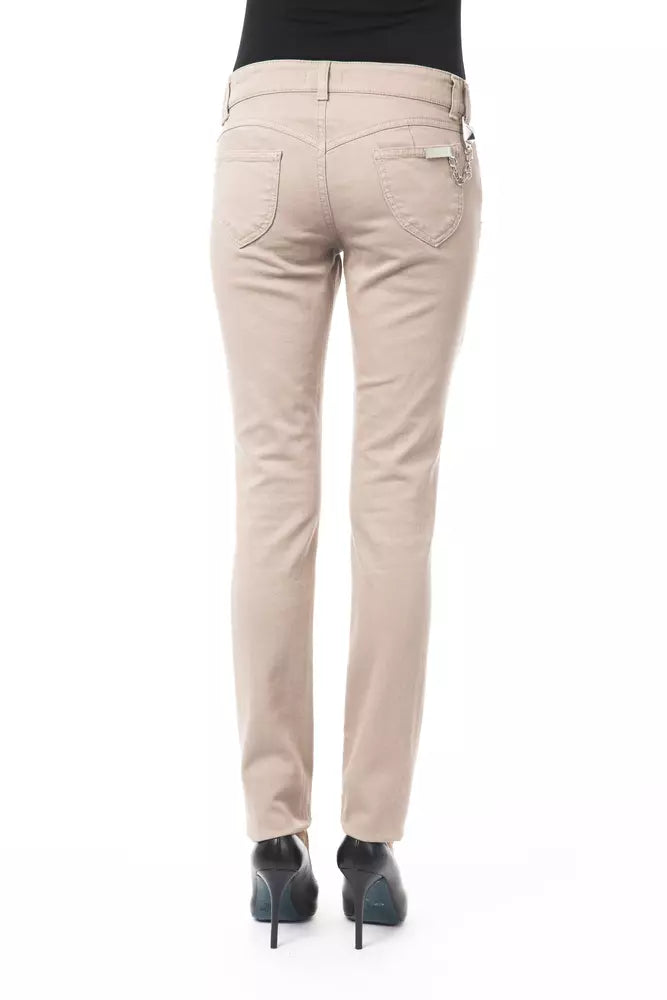 Beige Cotton Women Pant with Front and Back Pockets