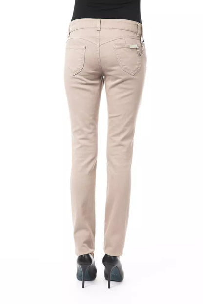 Beige Cotton Women Pant with Front and Back Pockets