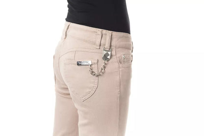Beige Cotton Women Pant with Front and Back Pockets