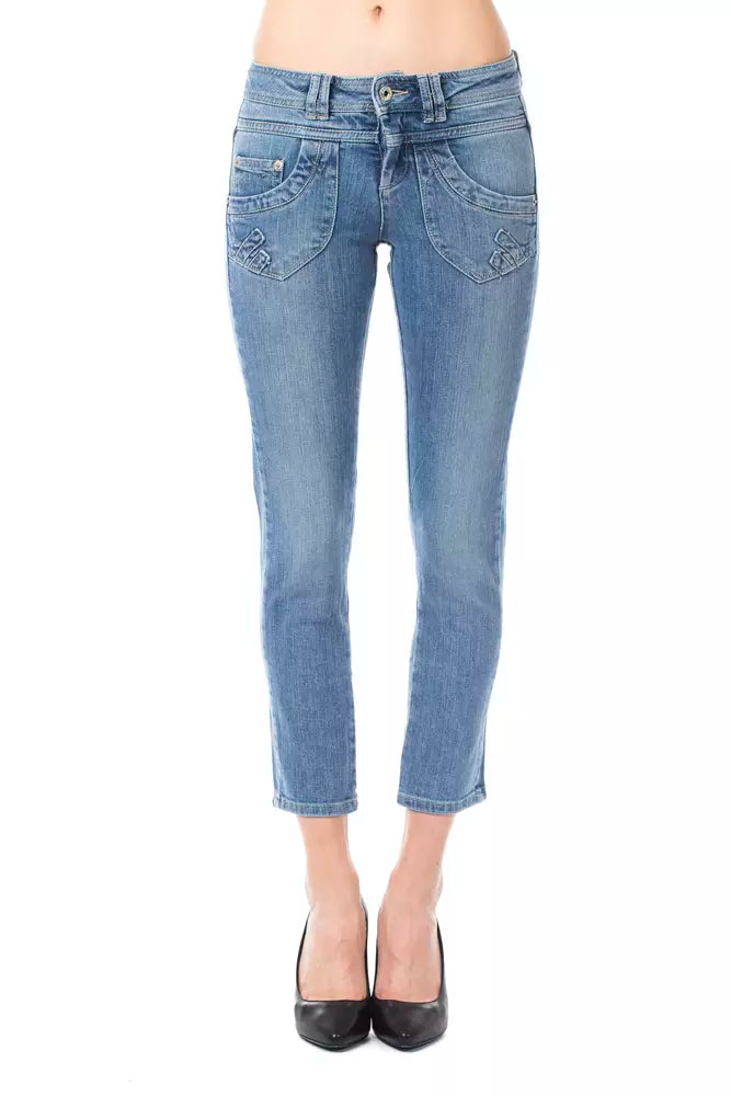 Hellblaue Capri-Jeans aus Baumwolle für Damen