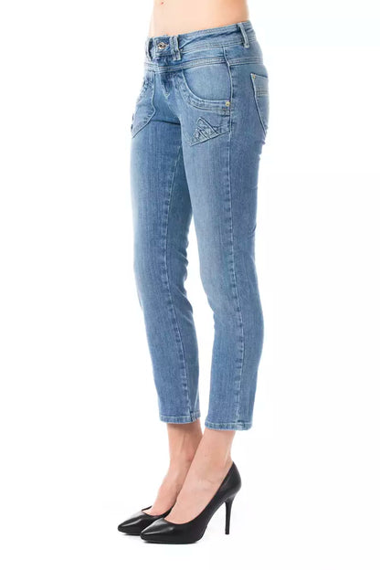 Hellblaue Capri-Jeans aus Baumwolle für Damen