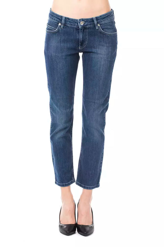 Hellblaue Capri-Jeans aus Baumwolle für Damen