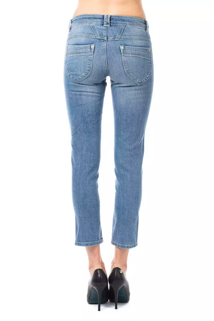 Hellblaue Capri-Jeans aus Baumwolle für Damen