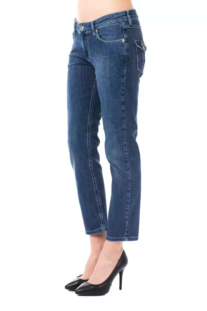 Hellblaue Capri-Jeans aus Baumwolle für Damen
