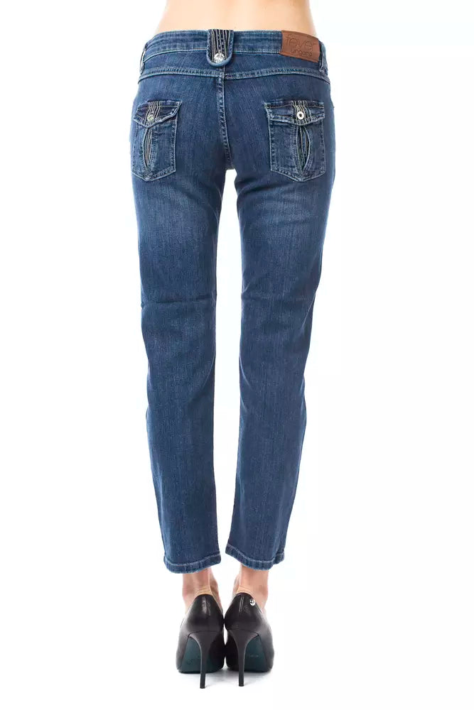 Hellblaue Capri-Jeans aus Baumwolle für Damen