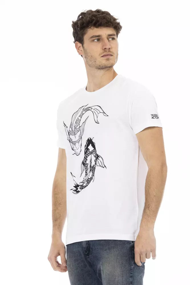 Schickes weißes Rundhals-Baumwoll-T-Shirt