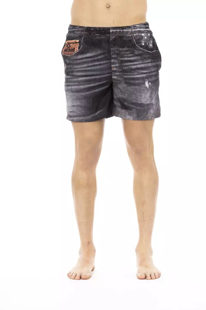 Black Polyester Men Swimwear Shorts