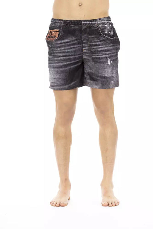 Black Polyester Men Swimwear Shorts