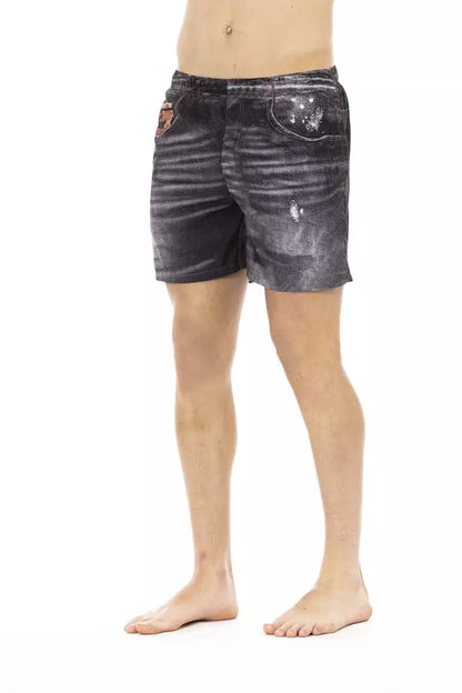 Black Polyester Men Swimwear Shorts