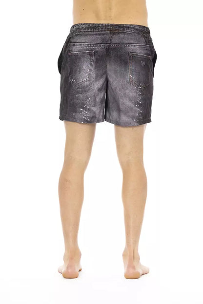 Black Polyester Men Swimwear Shorts