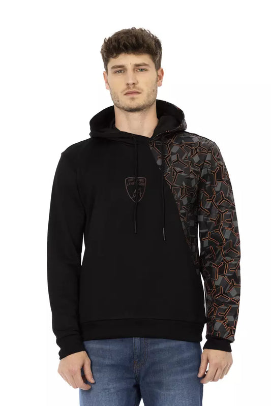 Black Cotton Men's Sweater with Hood
