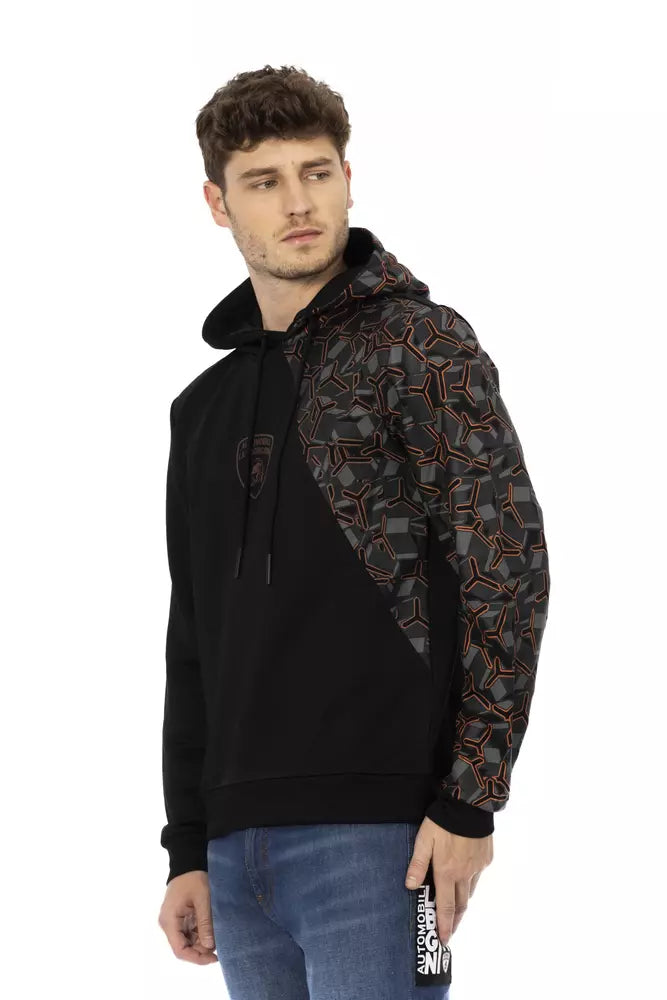 Black Cotton Men's Sweater with Hood