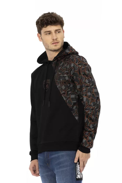 Black Cotton Men's Sweater with Hood