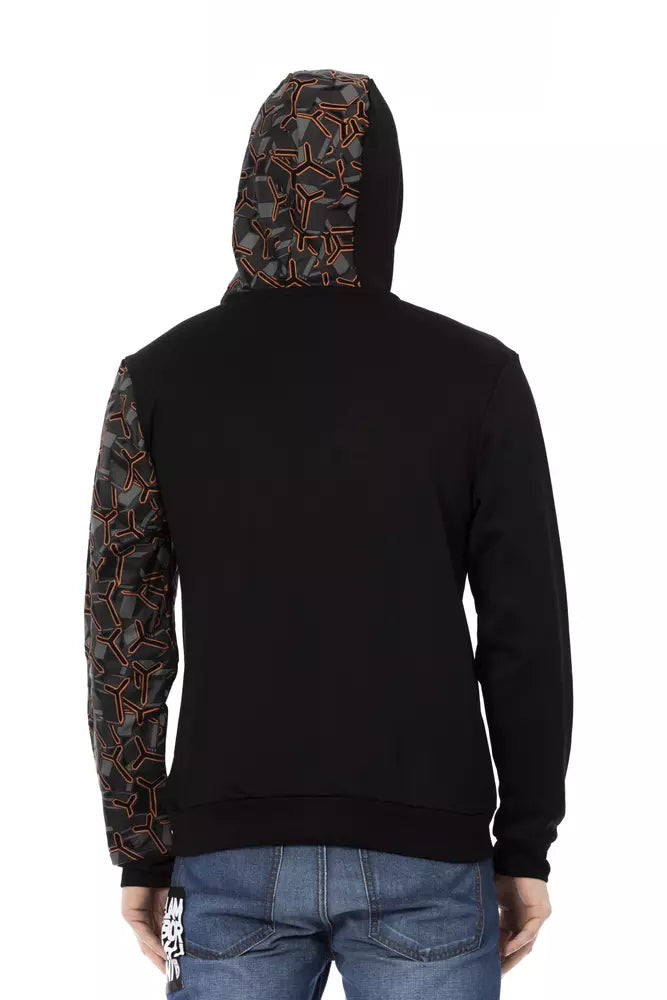 Black Cotton Men's Sweater with Hood