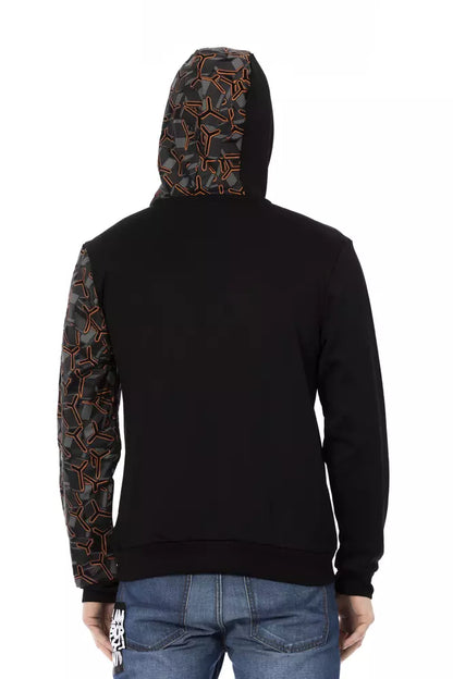 Black Cotton Men's Sweater with Hood