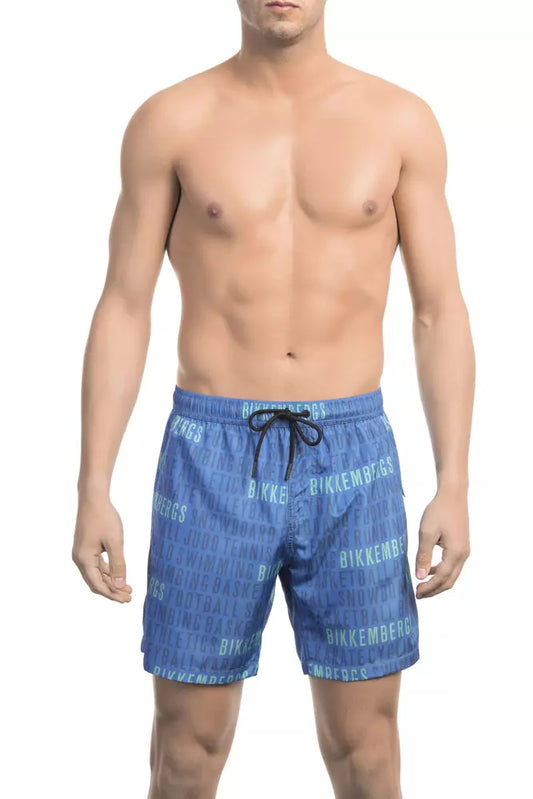 Blue Polyester Men Swimwear