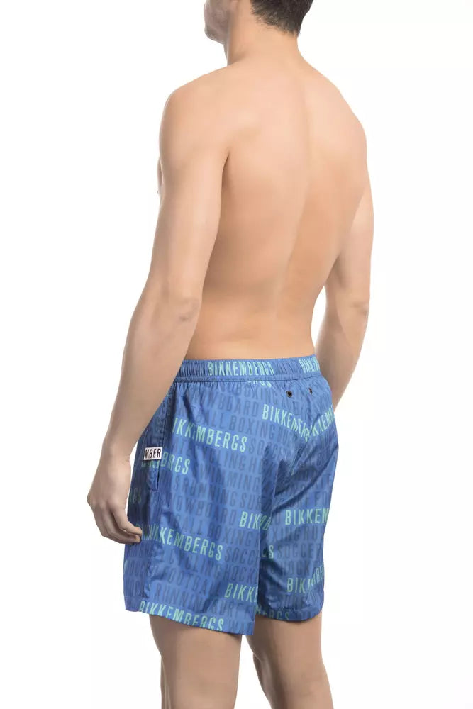 Blue Polyester Men Swimwear