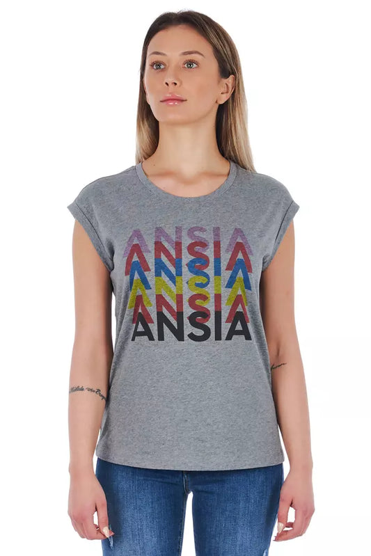Graues Baumwoll-T-Shirt für Damen