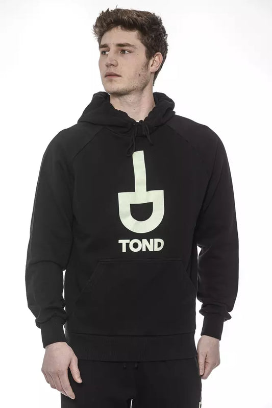 Black Cotton Men Sweater with Drawstring Hood