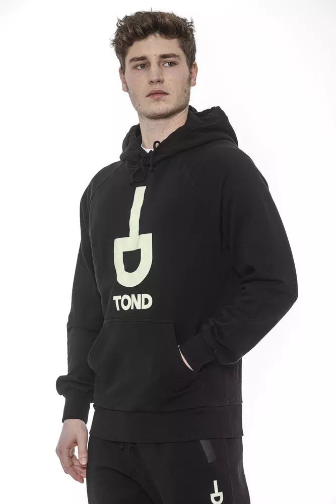 Black Cotton Men Sweater with Drawstring Hood