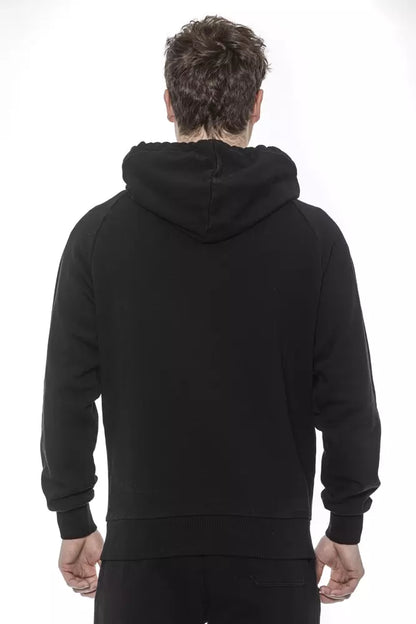 Black Cotton Men Sweater with Drawstring Hood
