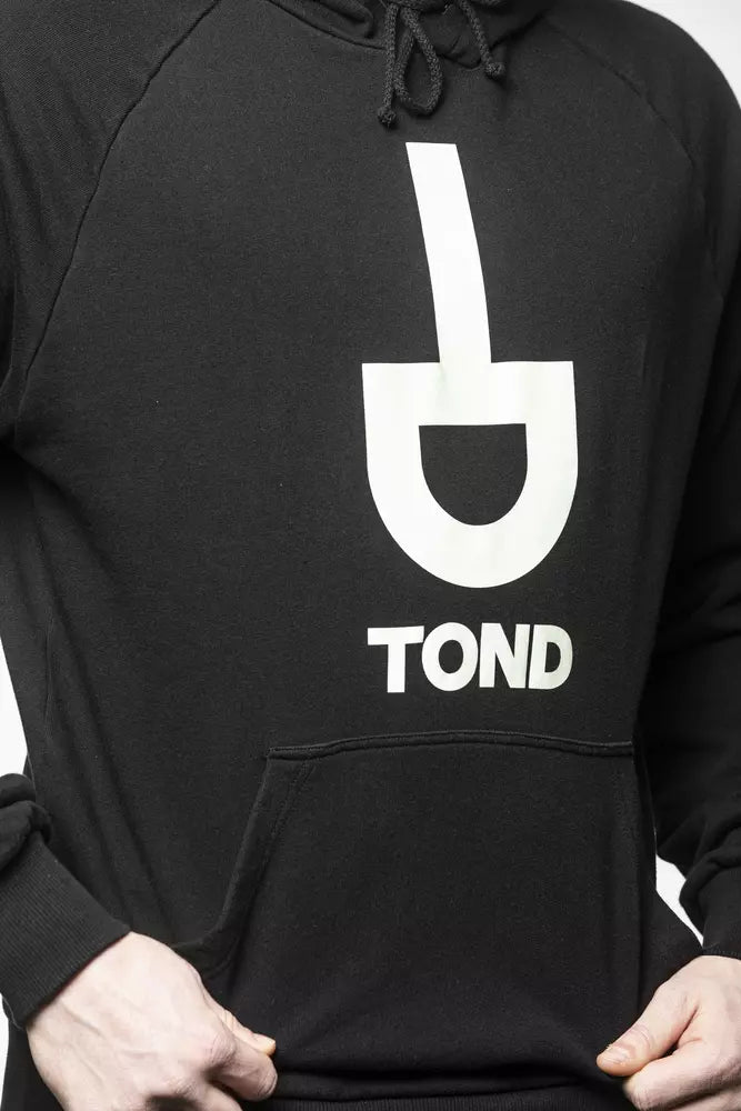 Black Cotton Men Sweater with Drawstring Hood